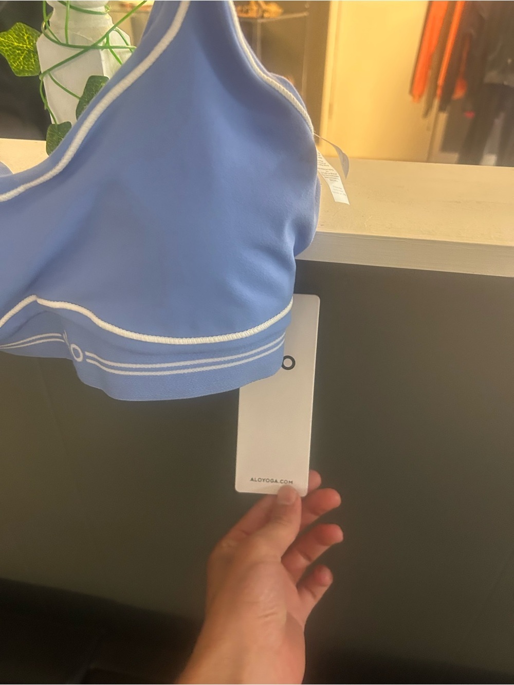 ALO Yoga Periwinkle Sports Bra with White Piping - Picture 2 of 5